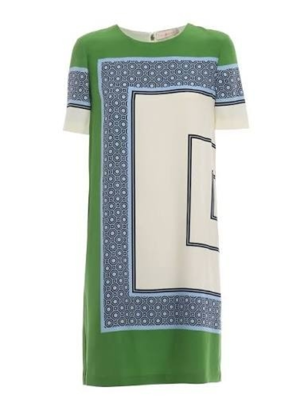Green and Cream Geometric Shift Dress